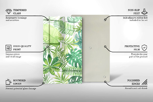 Glass worktop saver Boho watercolors leaves