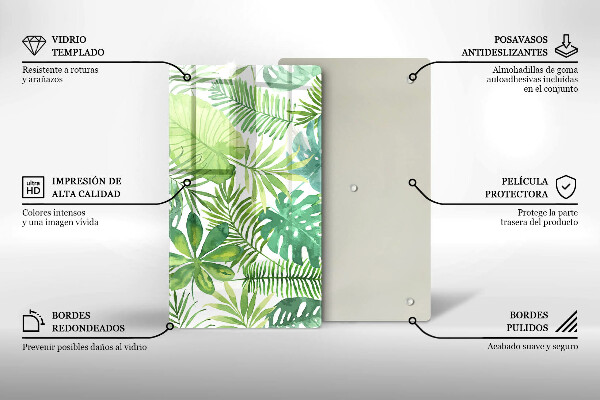 Glass worktop saver Boho watercolors leaves