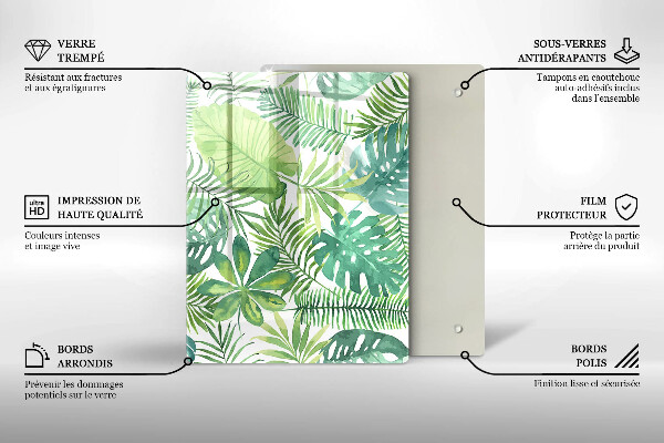 Glass worktop saver Boho watercolors leaves