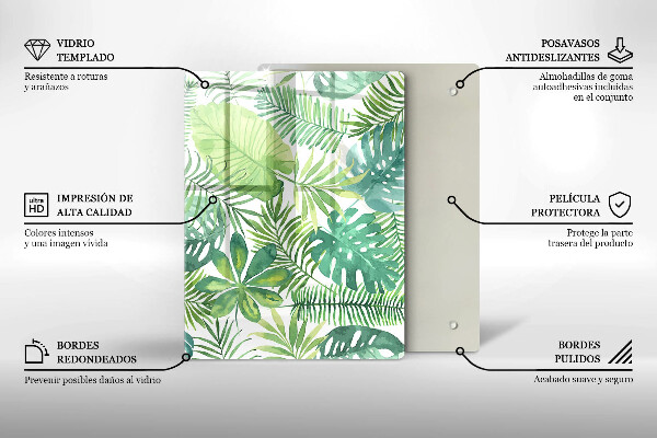 Glass worktop saver Boho watercolors leaves