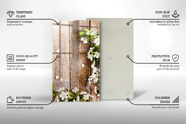 Glass worktop saver White flowers on the boards