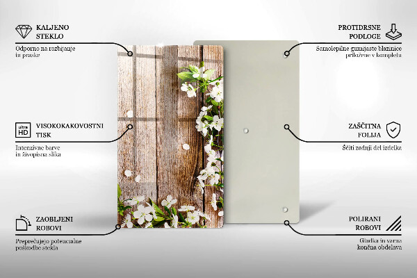 Glass worktop saver White flowers on the boards