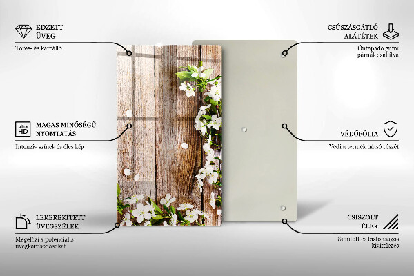 Glass worktop saver White flowers on the boards