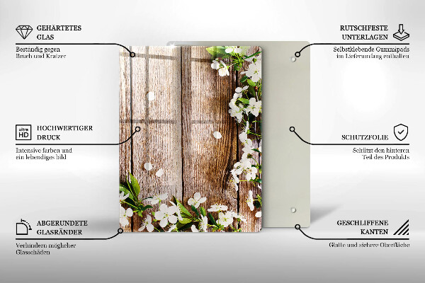 Glass worktop saver White flowers on the boards