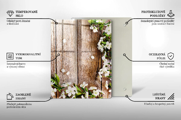 Glass worktop saver White flowers on the boards