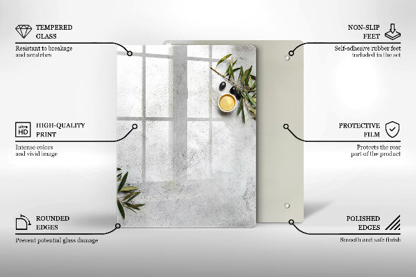 Glass worktop saver Olives on concrete