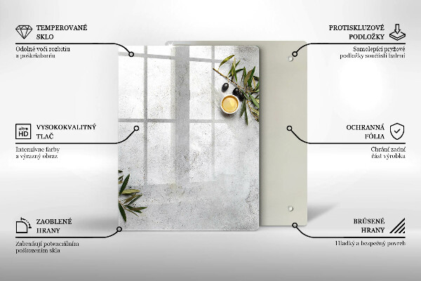 Glass worktop saver Olives on concrete