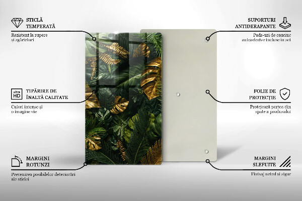 Worktop heat protector Monstera golden leaves