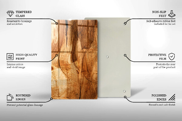 Glass worktop saver Wooden board texture