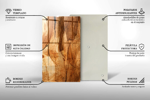 Glass worktop saver Wooden board texture