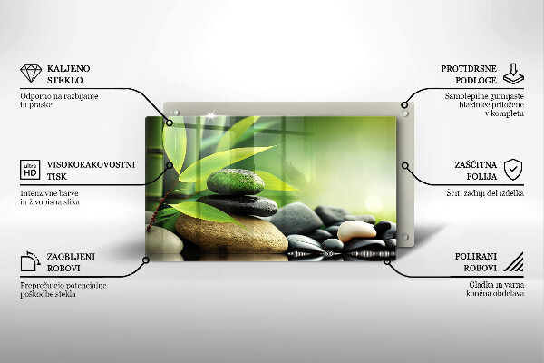 Glass worktop saver Zen bamboo stones