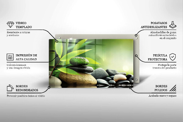 Glass worktop saver Zen bamboo stones