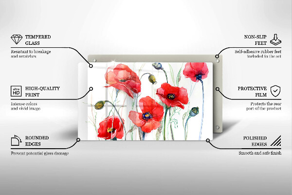 Induction hob protector Red flowers