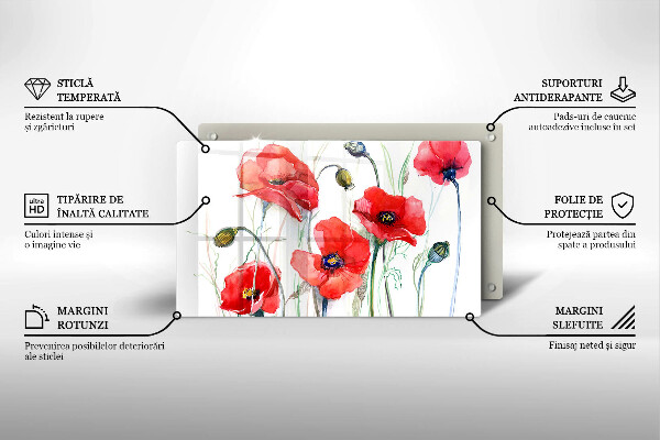 Induction hob protector Red flowers