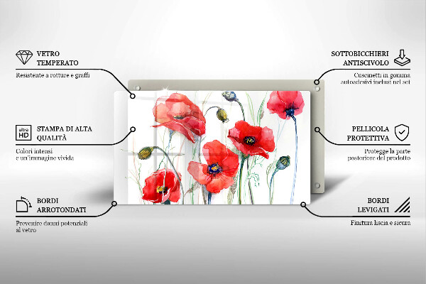Induction hob protector Red flowers
