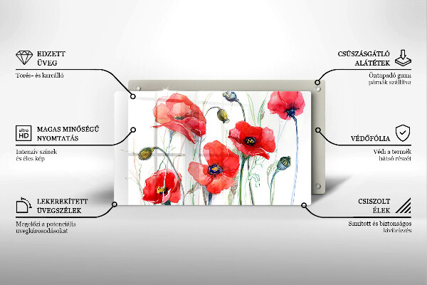 Induction hob protector Red flowers
