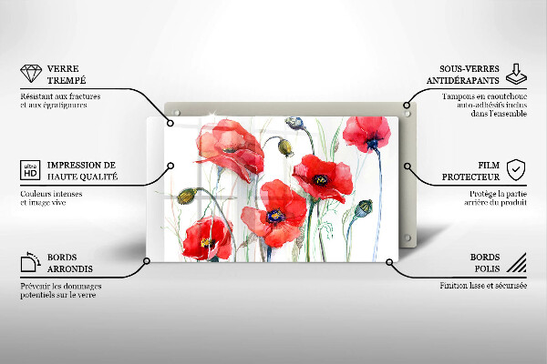 Induction hob protector Red flowers