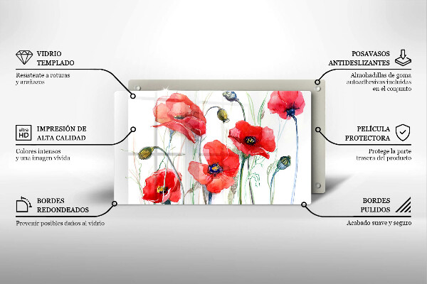 Induction hob protector Red flowers