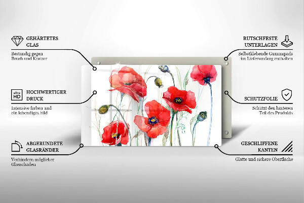 Induction hob protector Red flowers