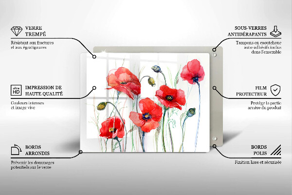 Induction hob protector Red flowers