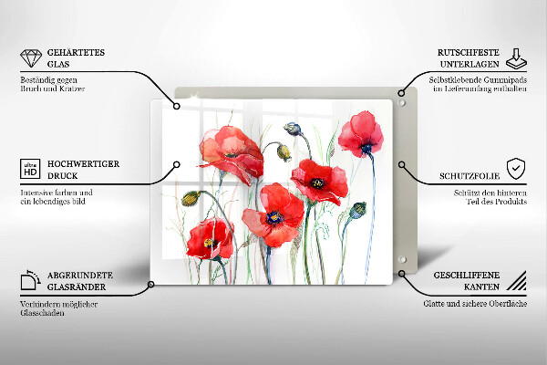 Induction hob protector Red flowers