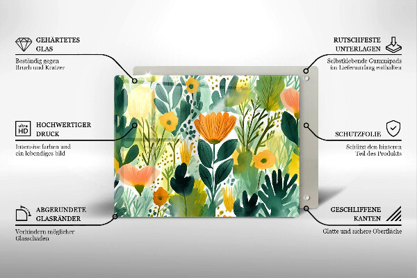 Glass worktop saver Painted flowers