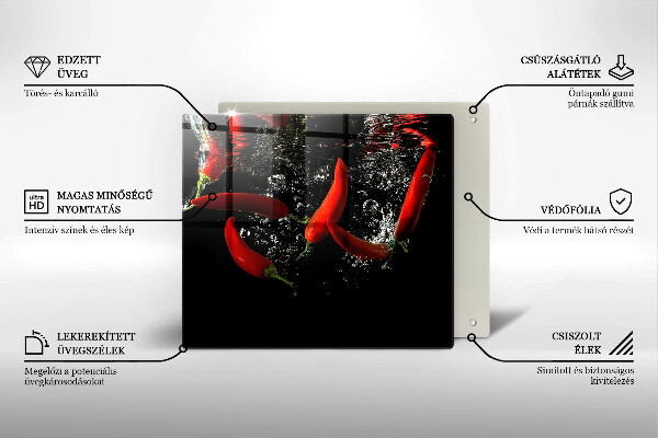 Work surface savers Chili peppers in water