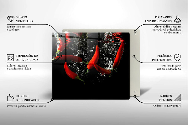 Work surface savers Chili peppers in water