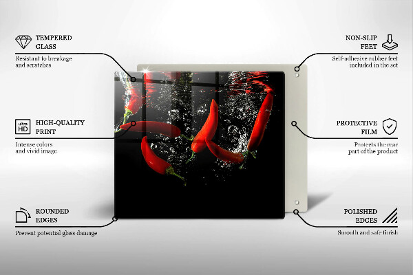 Work surface savers Chili peppers in water