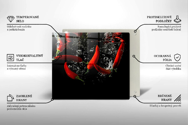 Work surface savers Chili peppers in water