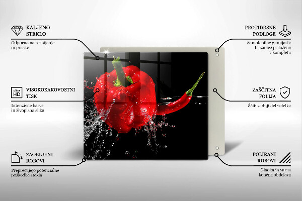 Work surface savers Red peppers in water