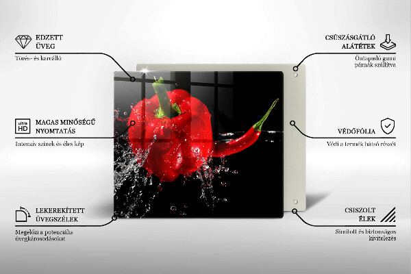 Work surface savers Red peppers in water