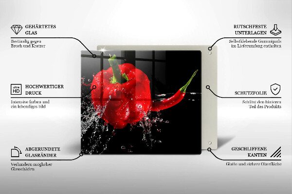 Work surface savers Red peppers in water