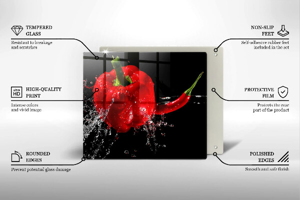 Work surface savers Red peppers in water