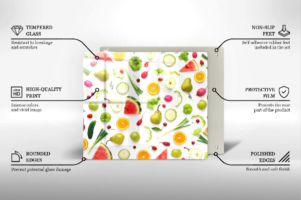 Induction hob protector Fruit and vegetables pattern