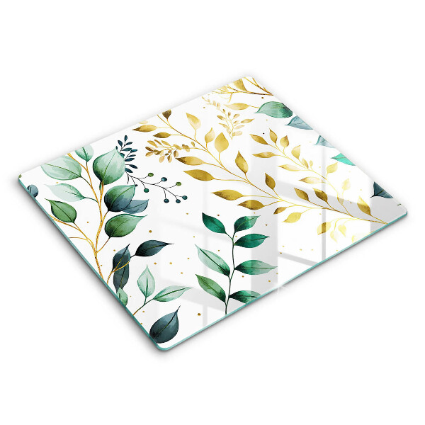 Glass worktop saver Green and golden leaves