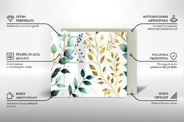 Glass worktop saver Green and golden leaves