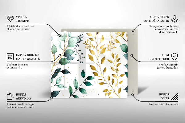 Glass worktop saver Green and golden leaves