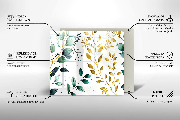 Glass worktop saver Green and golden leaves