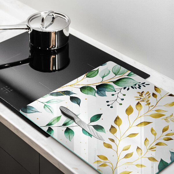 Glass worktop saver Green and golden leaves