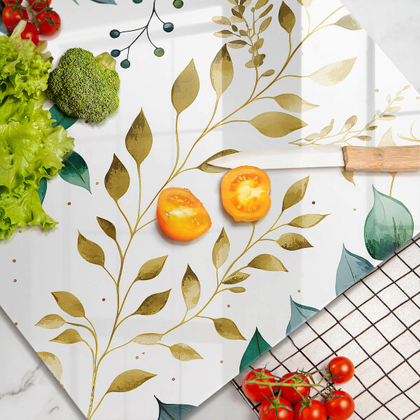 Glass worktop saver Green and golden leaves