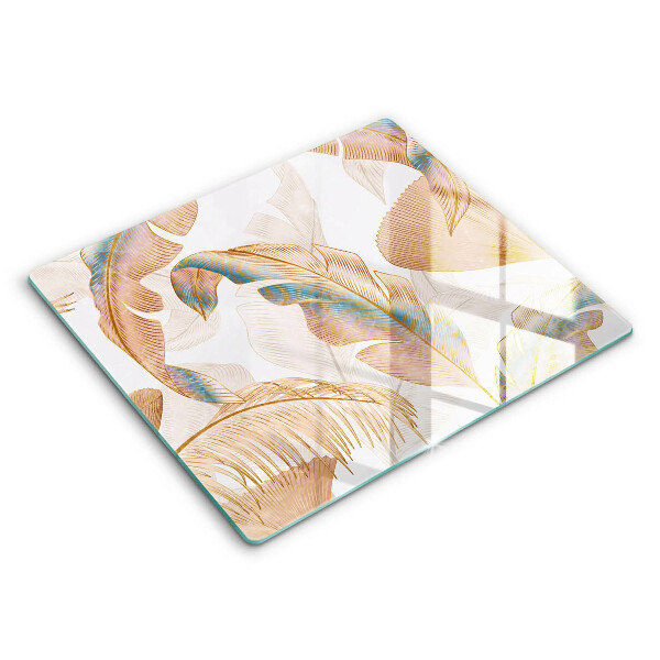 Glass worktop saver Boho feathers and leaves