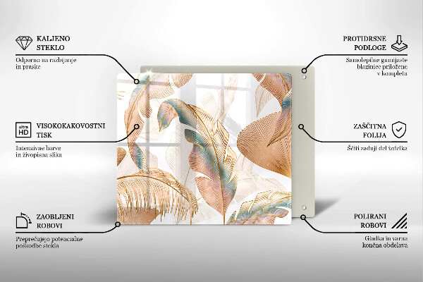 Glass worktop saver Boho feathers and leaves