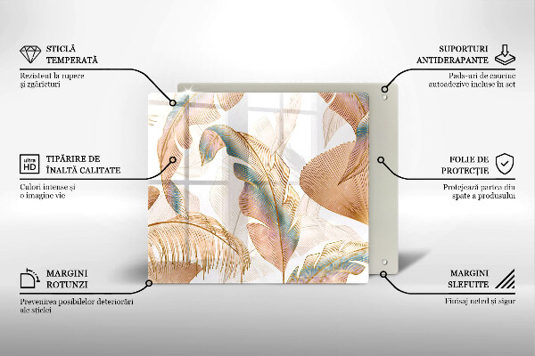 Glass worktop saver Boho feathers and leaves