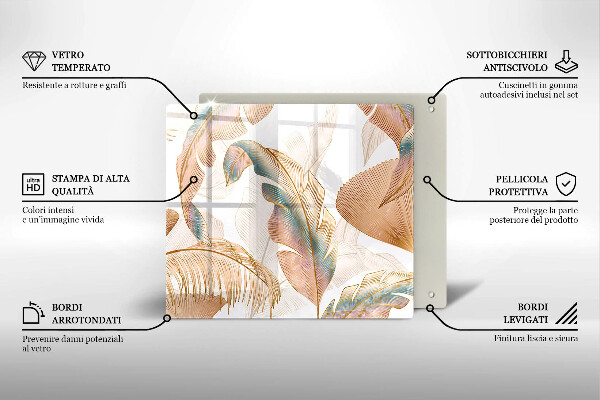 Glass worktop saver Boho feathers and leaves