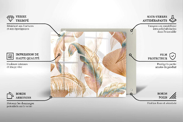 Glass worktop saver Boho feathers and leaves