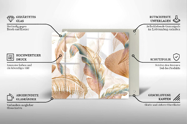 Glass worktop saver Boho feathers and leaves