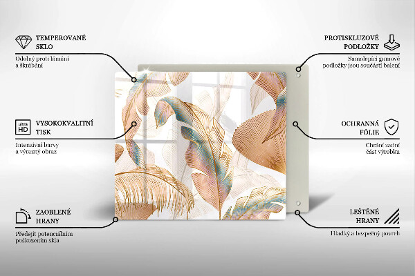 Glass worktop saver Boho feathers and leaves