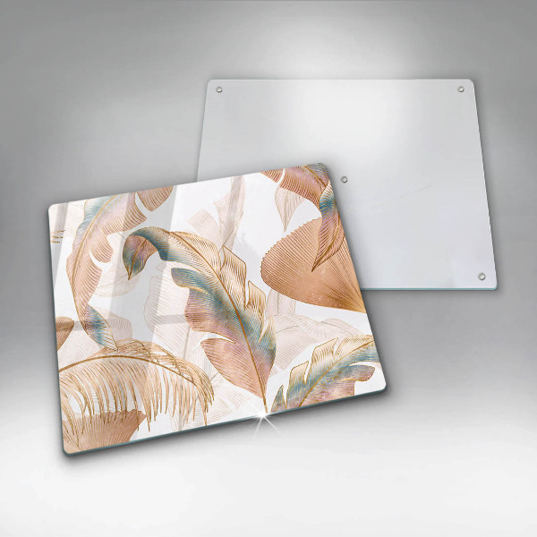Glass worktop saver Boho feathers and leaves