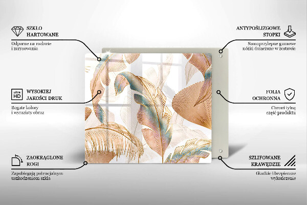 Glass worktop saver Boho feathers and leaves